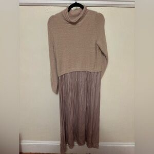 Soft Tan Sweater dress with  Pleated Skirt by Anthropologie